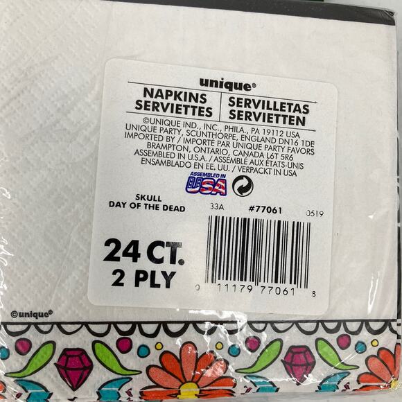 Unique Day Of The Dead Sugar Skull Black White Halloween Paper Desert Napkin Set - Picture 2 of 4